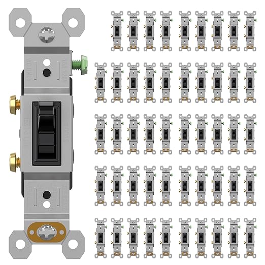 AIDA Single Pole Toggle Light Switch, 15 Amp, 120 Volt, Toggle Framed AC Quiet Switch, in Wall On/Off Switch Replacement, Self-Grounding, Residential and Commercial Grade, UL,Glossy Black