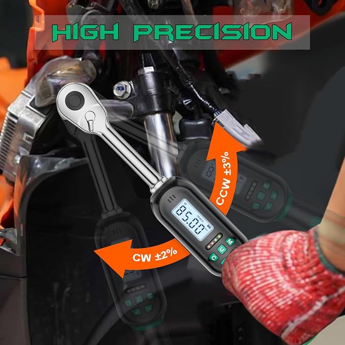 1/2 Inch Drive Digital TorqueWrench, 5.02-99.57Ft.lb/6.8-135N.m, Electronic Torque Wrench with Preset Value, Buzzer & LED Indicator, ±2% Accuracy Torque Wrench for Bike, Motorcycles