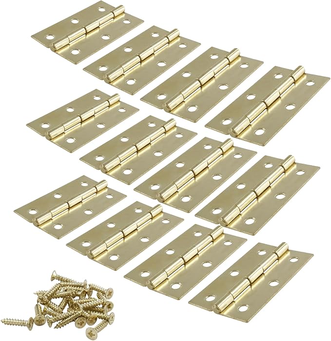 Murtenze 12 Pack 2.5 Inch Door Hinge, Gold Butt Hinges Ball Bearing, Window and Outdoor Hinges With Mounting Screws