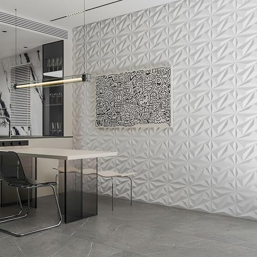 Art3dwallpanels 33 Pack 3D Wall Panels Diamond, White, 12''x12'' | PVC Accent Wall Panels for Interior Wall Decor, Living Room Lobby Bedroom Hotel Office, Cover 32.Sq.Ft