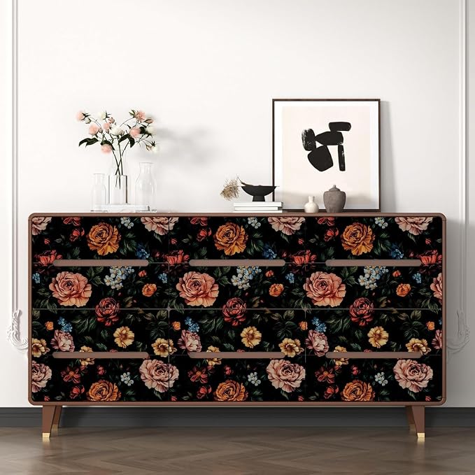 Vintage Drak Colorful Floral Peel and Stick Wallpaper 17.5''x118'' | Self Adhesive/Removable/Waterproof/Thick Vinyl Contact Paper for Bathroom Bedroom Shelf Cabinet Drawer,Prepasted,Easy Peel