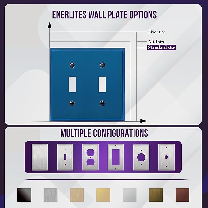 ENERLITES Toggle Light Switch Metal Wall Plate, Stainless Steel Switch Cover, Corrosion Resistant, Standard Size 2-Gang 4.50" x 4.57", Stainless Steel 201, 7712-PBL, Polished Blue