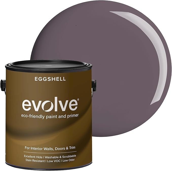 EVOLVE Interior Paint & Primer, Eggshell (Gentle Plum), 1 Gallon – One-Coat Coverage, Excellent Hide, Low VOC, Low Odor, Washable Paint for Walls, Doors & Trim