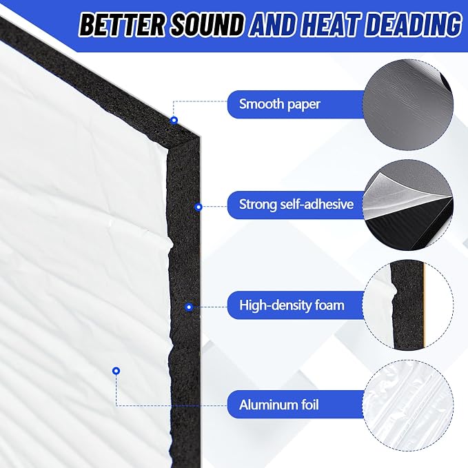 16" x 78" Thermal Sound Deadening (13MM 512MIL) Automotive Heat Shield Reflective Insulation Mat Vehicle Car Truck SUV RV Engine Bay: Firewall Noise Reduce Heavy Duty Self-Adhesive DIY