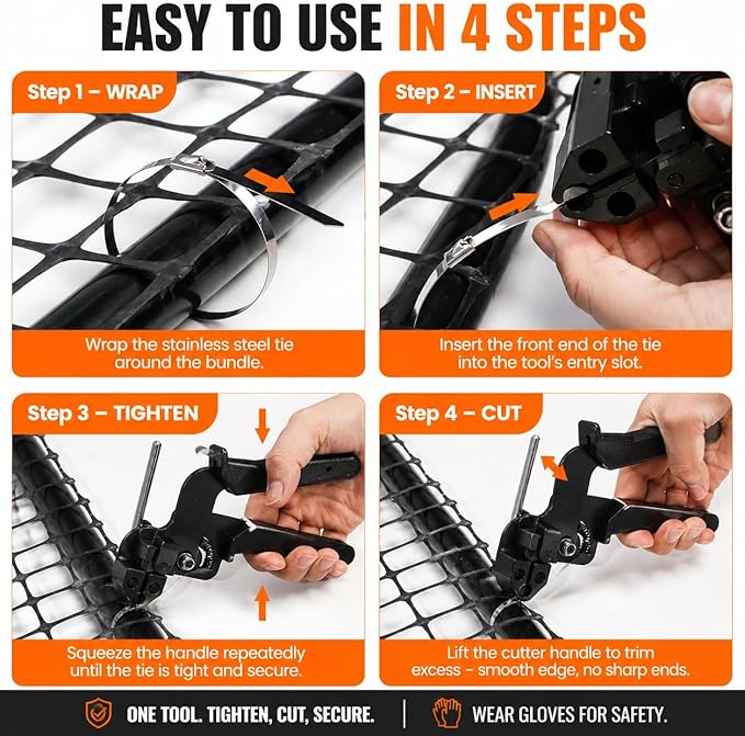 153PCS Stainless Steel Cable Tie Gun Kit with Heavy Duty Metal Zip Ties (100PCS 11.8"+ 50PCS 7.8") with Zip Tie Organizer & Release Tool for Chain Link Fence, Exhaust Pipe, Outdoor & Industrial