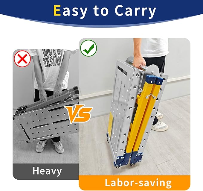 VKE Galvanized Steel Large Work Platform Support 1000 lbs 55"x14", Height 27 to 43 inches Adjustable Folding Portable Platform, Corrosion Resistance Platform Ladders with Rollers Easy to Move Store