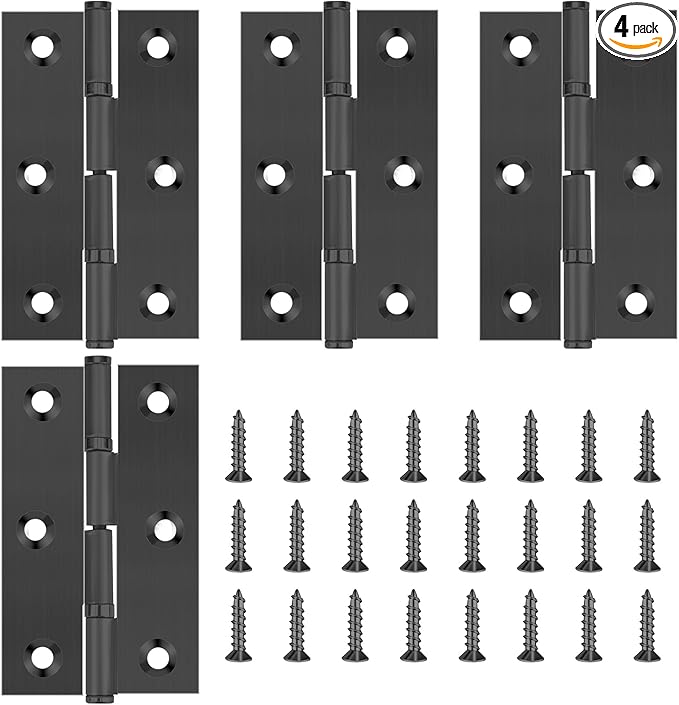 4 Pack 3 Inch Door Hinges Stainless Steel Folding Bifold Butt Cabinet Hinges Black Door Hinges with Screws for Door, Furnitures, Wooden Boxes, Windows, Cupboard, Dressers