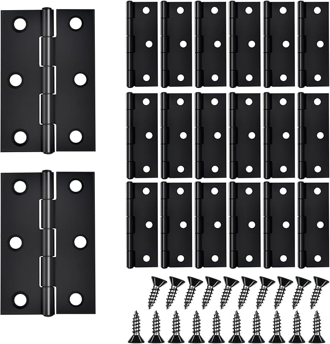 20-Piece 2.5 inch Door Hinge Set - Stainless Steel Cabinet Hinges, Black with 120 Screws