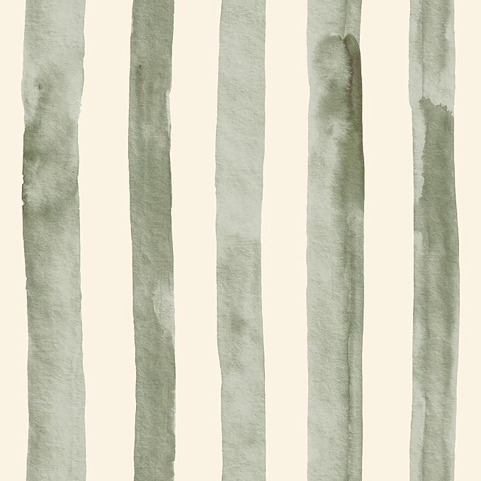 17.5x393 Striped Peel and Stick Wallpaper Watercolor Sage Green Neutral Wallpaper for Bathroom Nursery Boys Room Kids Renter Friendly Light Green Off White Striped Contact Paper Adhesive