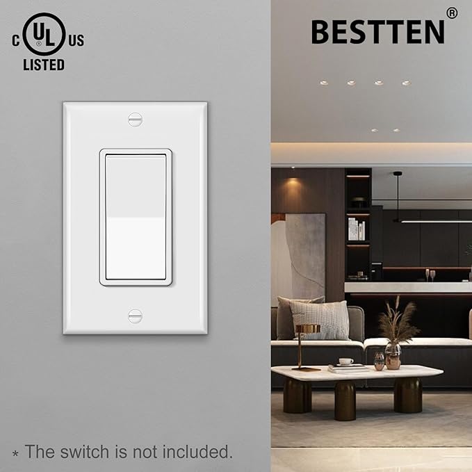 BESTTEN 40 Pack 1-Gang Switch Plates, Electrical Outlet Receptacle Covers, Unbreakable Polycarbonate Light Switch Cover, Standard Size 2.76” x 4.5”, UL Listed, Contractor Pack, White