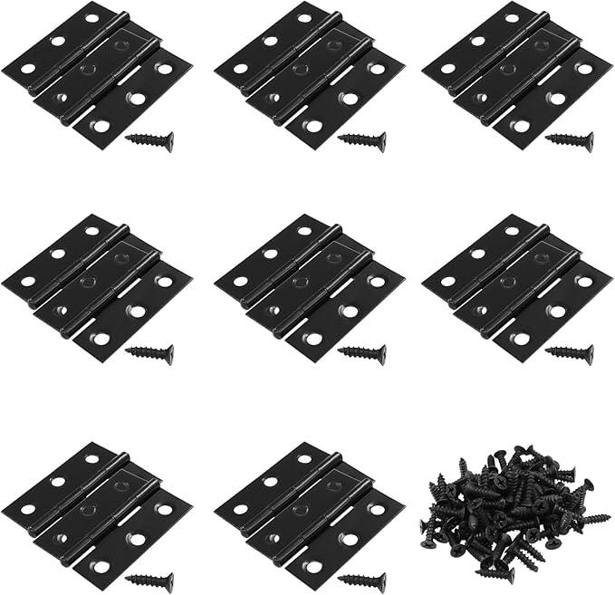 16PCS 2 Inch Stainless Steel Door Folding Butt Hinges, Black Metal Bisagras para Puertas with Screws for Door, Furnitures, Windows, Cabinet,Cupboard, Dressers