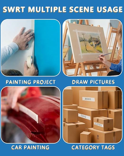 SWRT Masking Tape 2 Inch x 55 Yards, Masking Tape Bulk 10 Rolls (550 Yards Total), White Masking Tape for Painting, Fuse & Perler Beads Art Craft, Clean Removal