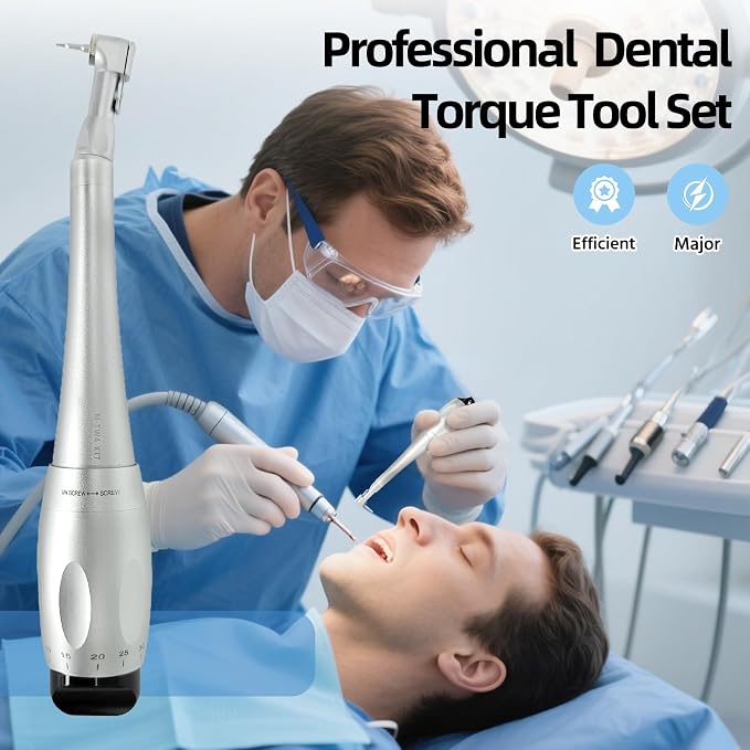Dental Implant Torque Wrench Kit, Dental Torque Wrench with 7 Torque Settings (5-35N.cm), Replaceable Head & 16 Precision Bits, Metal Lock, Autoclavable 135°C/275°F for Dental Clinic