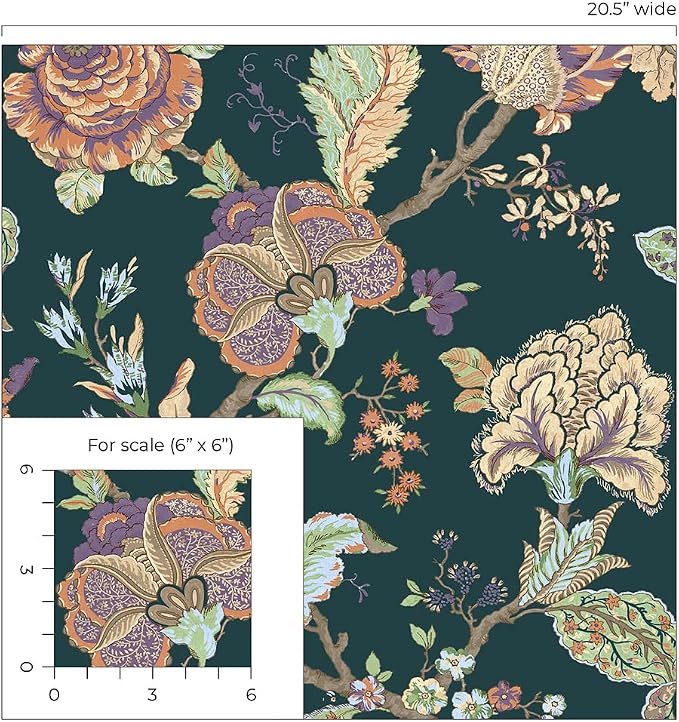 NextWall Kianna Jacobean Floral Peel and Stick Wallpaper (Victorian Jade)