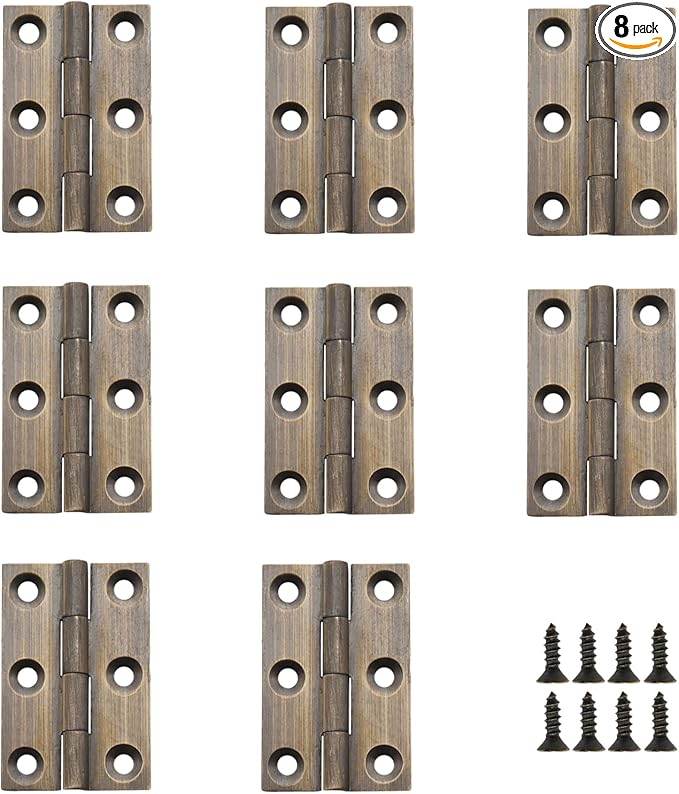 8 Pcs 24mmx37mm / 0.94" x 1.46" Bronze Mini Hinges, 1.5 Inch Solid Brass Folding Butt Hinge, Cabinet Hinge for Jewelry Box, Drawer Cabinet Furniture