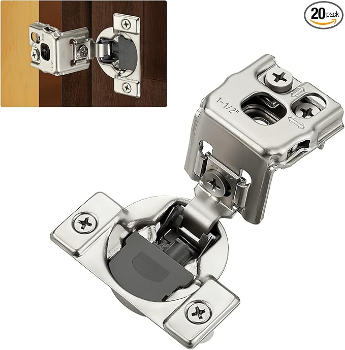 20 Pack (10 Pairs) 1-1/2" Overlay Soft Close Cabinet Hinges, Satin Nickel Stainless Steel Concealed Hinges with 3D Self-Closing for Face Frame Doors & Kitchens
