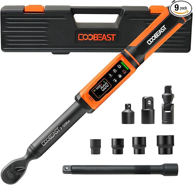 Digital Torque Wrench 3/8 Drive,Preset Value(1.5-99.5Ft-lbs./2-135 Nm) | Buzzer and LED Alert,±2% High Accuracy,72-Tooth, Quick Release,Reversible,Large Screen,for Bike Motorcycle,Gift for Men,DIY