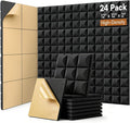 SODOCT 24 Pack Self-Adhesive Acoustic Foam Panels, 12 x 12 x 2 Inches Mushroom Shape, Sound Proofing Wall Panels, High Density Sound Absorbing Foam for Studio, Home Office, Recording (Black)