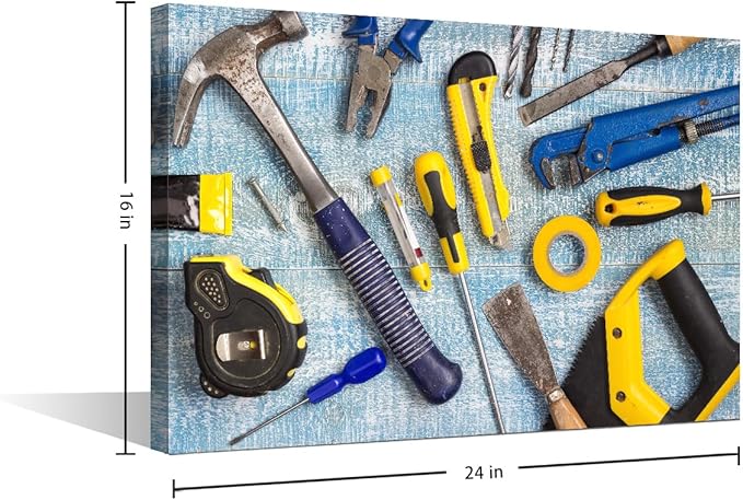 1 Panels Wall Art for Office Wall Art Repairman Maintenance and Housework Project Tools on Workshop Desk Top View Picture Canvas Print Artwork Home Study Repair Shop Wall Decor Poster ((16"Wx24"H)