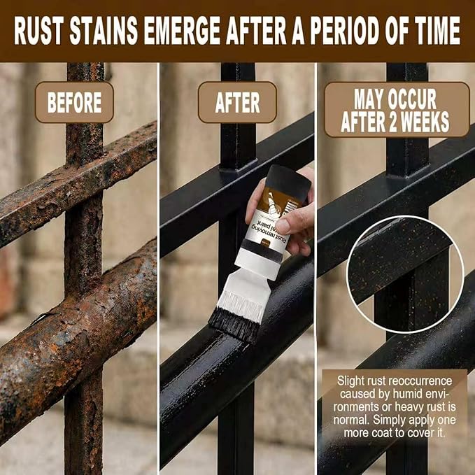 2-in-1 Rust Converter, 6.35 Fl oz Black Rust Inhibitor Touch Up Paint for Metal, Anti-Rust Coating for Automotive, Chassis, UV Resistant