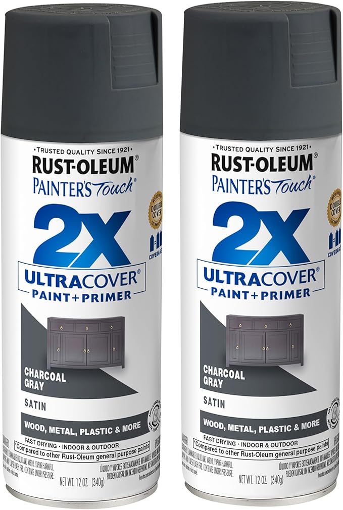 Rust-Oleum 350373-2PK Painter's Touch 2X Ultra Cover Spray Paint, 12 oz, Satin Charcoal Gray, 2 Pack