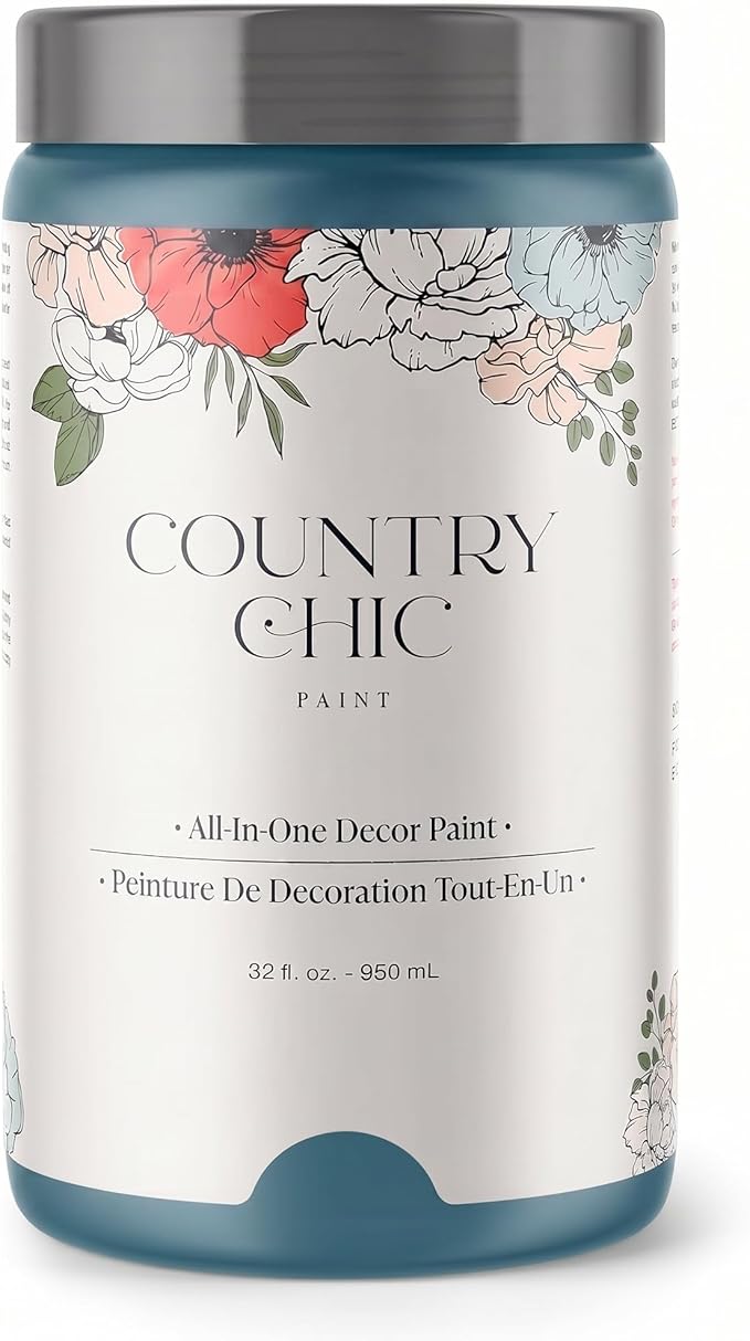 Country Chic All-in-One Chalk Paint for Furniture, Cabinets, Home Decor, Eco-Friendly, Matte Finish, Built-In Primer & Top Coat for Wood, Metal - Tide Pool (Blue) - Quart 32 oz (950 ml)