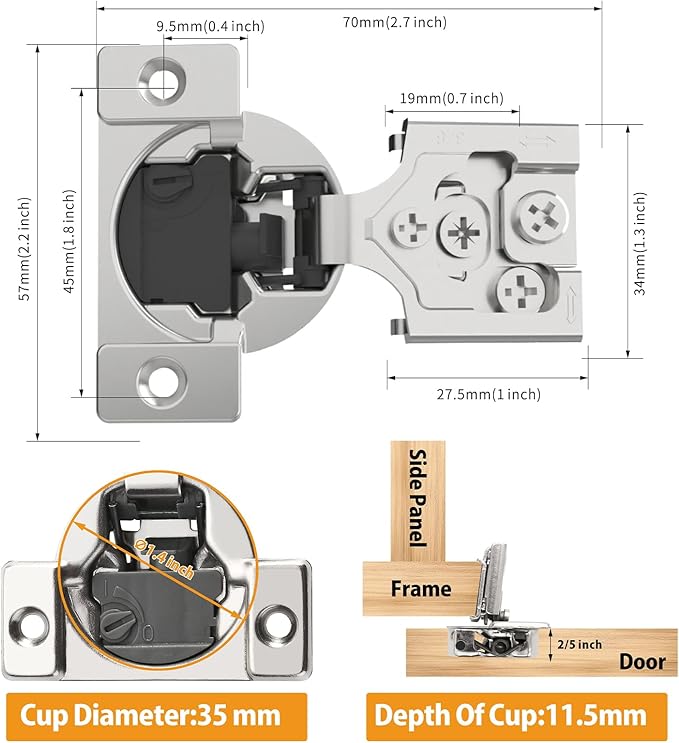 Chibery 30 Pack 3/8" Overlay 4D Soft Close Concealed Hinges for Face Frame Door, Adjustable Closing Speed, Smooth Slow Self Close Hinges, Satin Nickel, 105° Open Angle Stainless Steel Cabinet Hinges