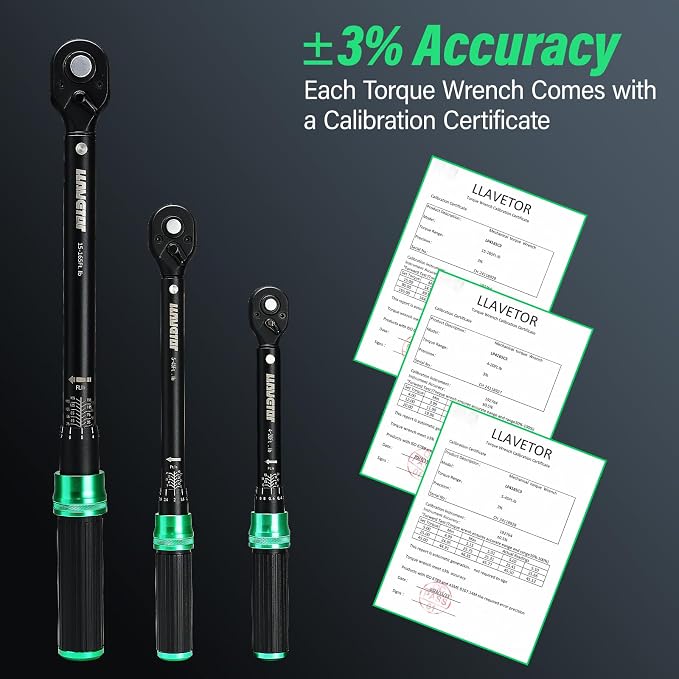 1/4 & 1/2 & 3/8 Drive Torque Wrench, 3PCS Torque Wrench Set, 4-20 ft.lb, 5-45 ft.lb, 15-165 ft.lb, Dual-Direction Adjustable Torque Wrench for Bicycle, Motorcycle, Car Maintenance