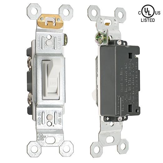 Baomain 2-Pack 15 Amp Toggle Light Switch, Single Pole, Residential/Commercial Grade, On/Off Switch, Glossy White, UL Certified