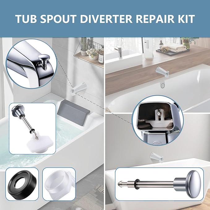 2 Set Tub Spout Diverter Repair Kit, Includes 2 x Diverter Valve Stems, 2 x Cup Seals and 2 x Gates, Bathroom Shower Bathtub Leaky Faucet Repair Replacement Parts
