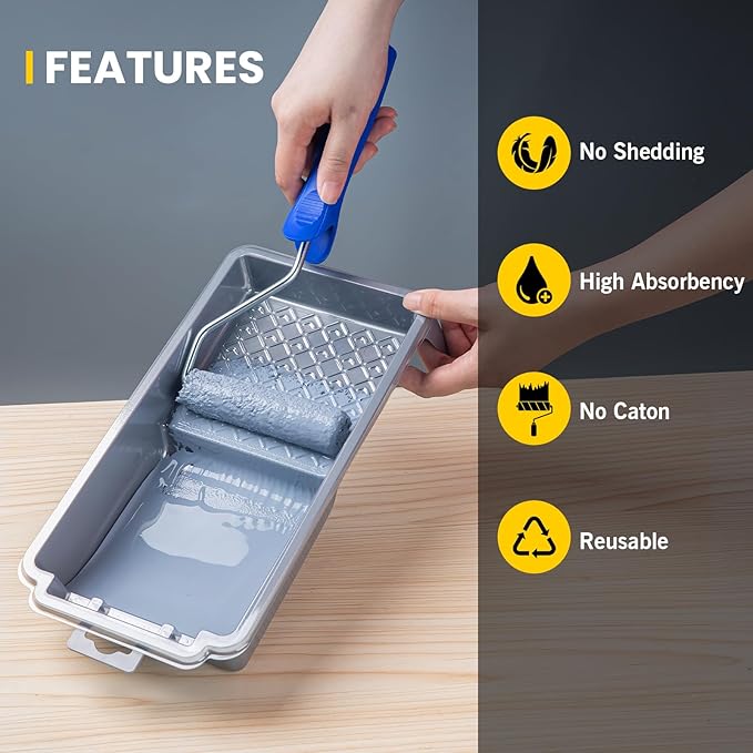 Mister Rui Paint Tray 4 Inch, 5 Pack, Plastic Paint Tray, Textured Paint Roller Tray, Small Paint Trays for Painting