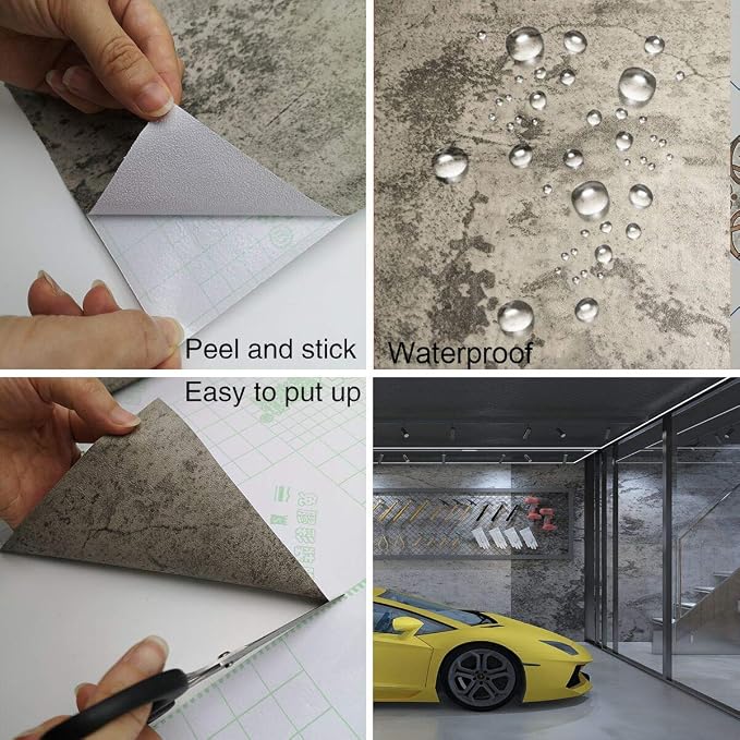 TOTIO Grey Contact Paper Beige Gray Cement Industrial Wall Paper Concrete Peel Stick 16"x354" Thicken Matte 3D Textured Self Adhesive Waterproof Wallpaper for Office Store Restaurant DIY Wall Sticker