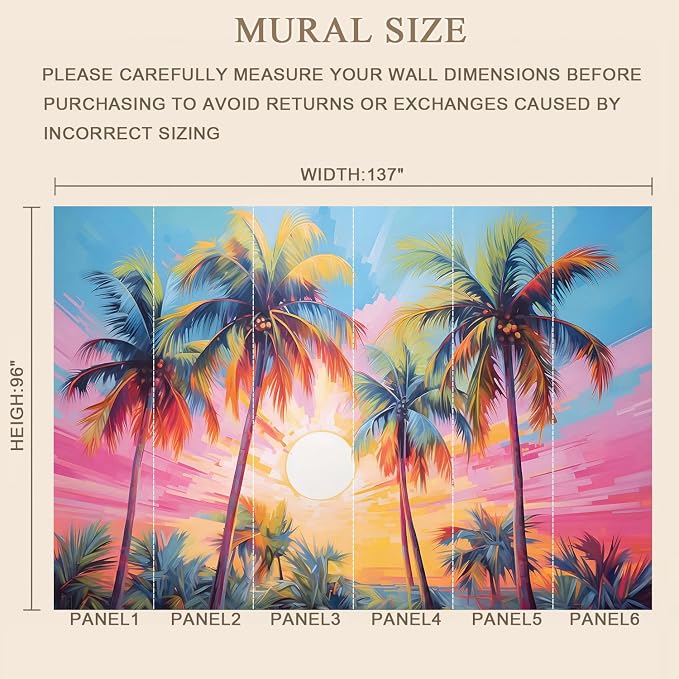 MFWFM Palm Tree Peel and Stick Wallpaper Tropical Coconut Tree Wall Mural | 137"x96", for Bedroom Living Room Bathroom, Self Adhesive Canvas