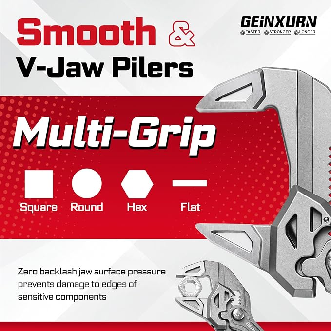 GEINXURN 7-Inch Pliers Wrench, 4PCS Smooth V-Jaw Pliers with 15-Position Push-Lock, Fast Adjustable Slip Joint Pliers Set for Plumbing, Home Repair, and Pipe Fittings