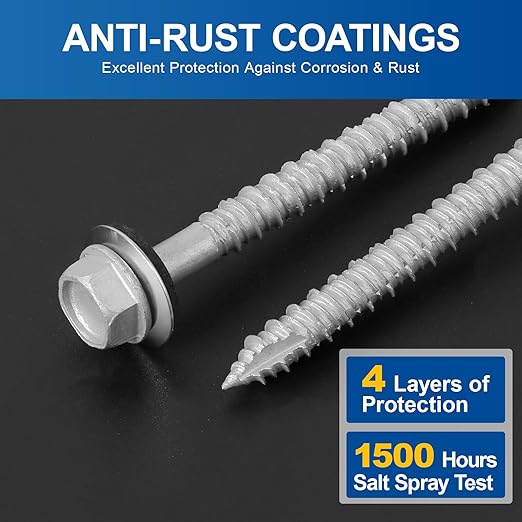 FMhotu Metal Roofing Screws #14×1-1/2Inch, 320-PCS, Hex Head Rustpert Coating Sheet Metal to Wood Siding Screw with EPDM Rubber Washer, Sharp Point, Hex Socket Included