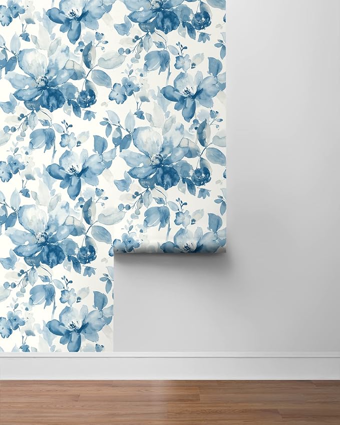 NextWall Watercolor Flower Peel and Stick Wallpaper (Bluestone)