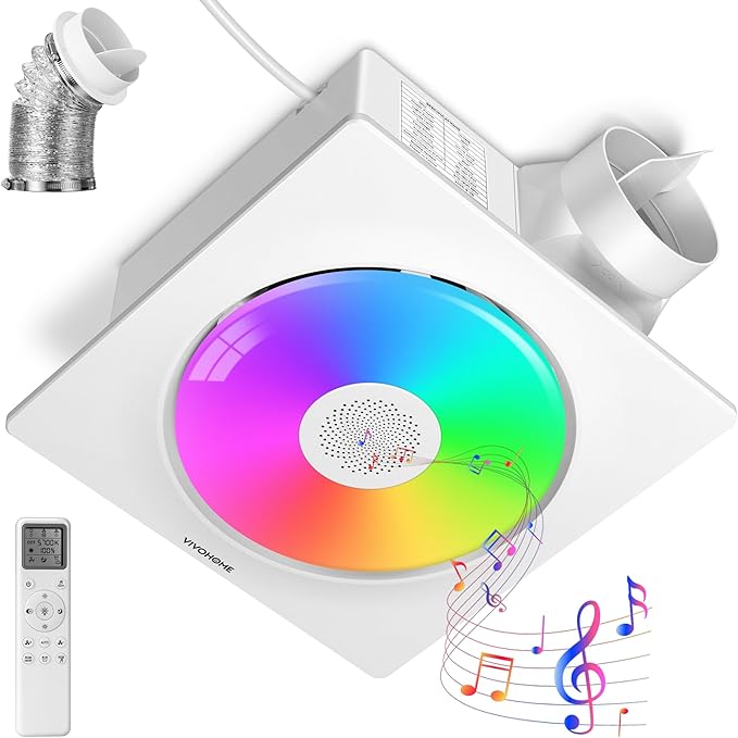 VIVOHOME Bathroom Exhaust Fan with RGB Light & Humidity Sensor (160-110-50CFM) & Bluetooth Speaker - 2700K/4000K/5700K LED Light, EC Motor Retrofit Bath Fan, No Attic Access Needed