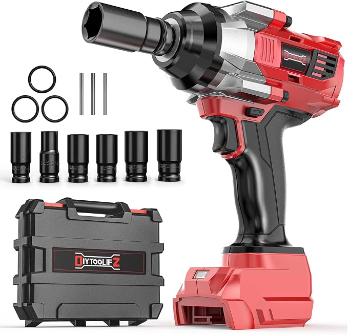 DIYtoolifz Cordless Impact Wrench 1/2 inch Compatible with Milwaukee 18V Battery, 1000 FT-LBS(1360N.m) Electric Impact Gun, High Torque Power Impact Driver with 6Pcs Sockets & Storage Case (Tool Only)