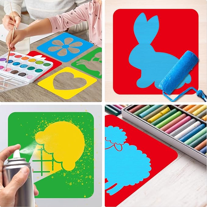 36pcs Drawing Stencils for 8 Inch Sidewalk Chalk Stencils Painting Large Washable Reusable Themed Shape Template