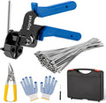 Stainless Steel Cable Tie Gun Set with Adjustable Tension Auto Cut Fastening Tool for Exhaust Pipe, Chain Link Fence, Auto Repair & Industrial Cable Binding (Extra Large 100PCS)