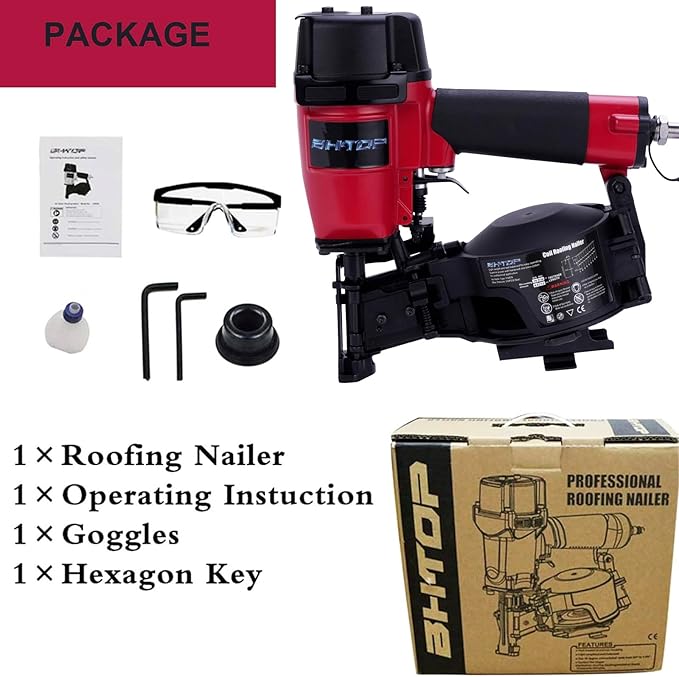 CN45N Roofing Nailer, 15 Degree Roofing Nail Gun, 3/4-Inch to 1-3/4-Inch Coil Nails, 120-pcs Load Capacity Coil Nailer in Red