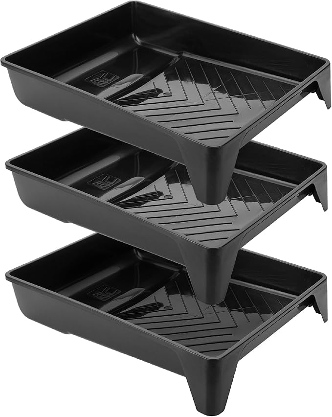 Bates- 9 Inch Paint Tray, 3 Pack, Black Plastic Paint Roller Tray 9 Inch, Deep Capacity, Textured Ridge