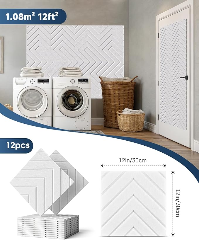 Sound Proof Foam Panels for Walls, 18 Pack Self-Adhesive Acoustic Panels, 12" X 12" X 0.4" Soundproof Wall Panels for Door, Ceiling, Home Office White