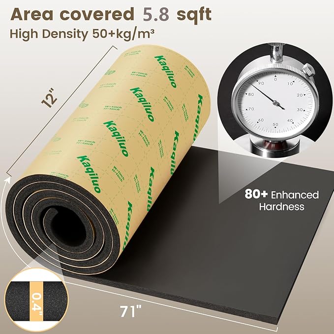 Kaqiluo High Density Self-Adhesive Sound Insulation Acoustic Closed Cell Foam, 5.8 sqft x 0.4in Thick, 50+kg/m³ ,Sound Proof Padding, Fire/Water Resistant Acoustic Treatment Foam