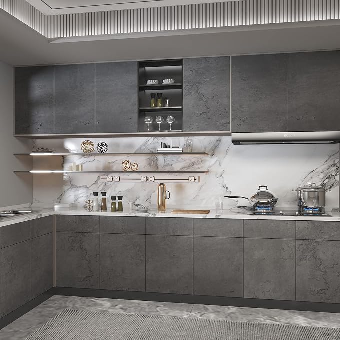 16"×118" Dark Grey Black Concrete Wallpaper Peel and Stick 3D Matte Textured Thick Concrete Cement Contact Paper Vinyl Wrap Removable DIY Tile Wall Sticker for Walls Countertop Cabinet Kitchen Island
