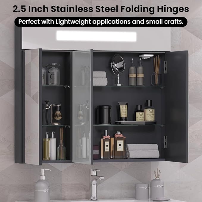 16Pcs 2.5 Inch Door Hinge, Stainless Steel Folding Butt Hinges with Mounting Screws for Cabinets, Furniture, Outdoor Windows, Crafts (Black)