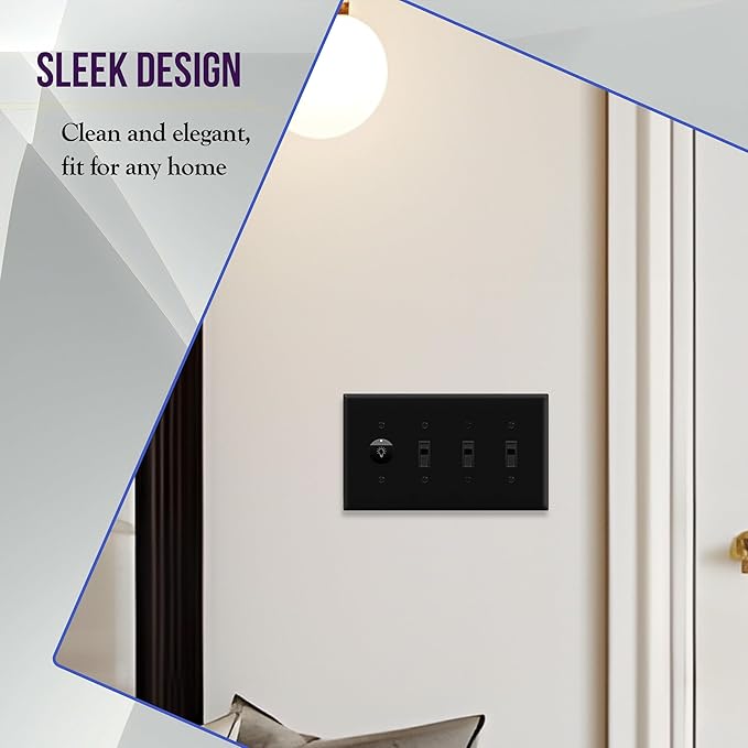 ENERLITES Quad Light Switch Wall Plate, Four Gang Toggle Switch Plate, 4-Gang Mid-Size 4.88" x 8.58", Unbreakable Polycarbonate Thermoplastic, 8814M-BK-2PCS, Black (2 Pack)
