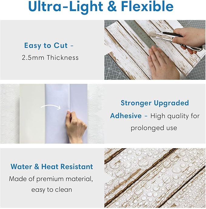 COMSTICKC Peel and Stick Faux Wood Wall Sticker Wall Panels, 10 Pcs of 12" x 12", Ultra-Light Thin PVC 3D Fake Wood Shiplap Self-Adhesive Wall Covering Wallpaper for Interior Farmhouse Decor