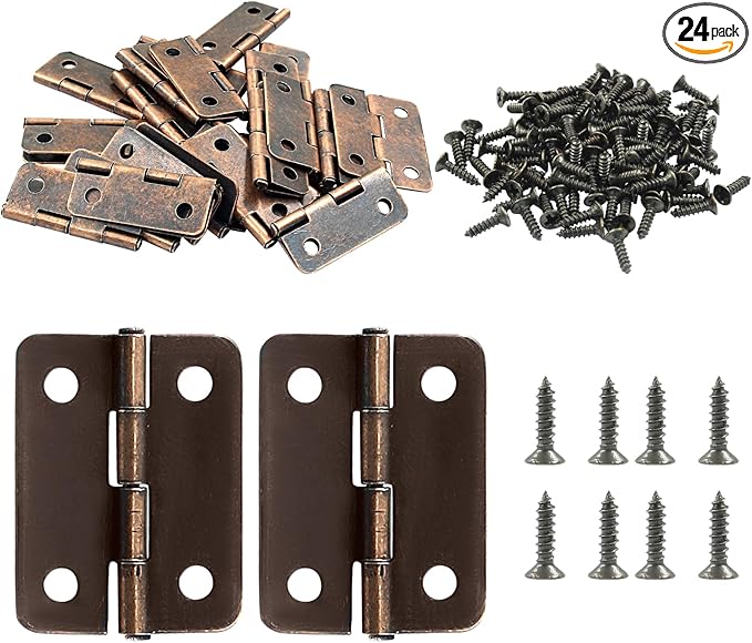 24 Pcs Small Hinges 1 Inch Butt Hinge with Screws,Jewelry Box Hinges Mini Hinges,Folding Craft Hinges Small Cabinet Hinges for DIY Box Mini Furniture Cupboard Closet(Antique Copper)