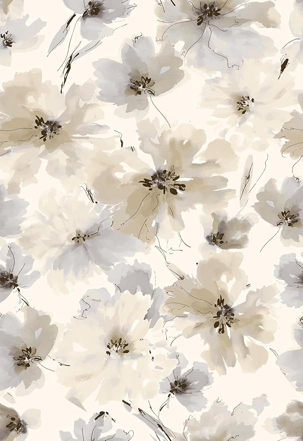 Floral Peel and Stick Wallpaper, Beige Yellow Watercolor Flower Contact Paper Peel and Stick for Bedroom Bathroom, Vintage Removable Waterproof Self Adhesive Wall Paper 118 x 17.3in, 14.4 sq.ft